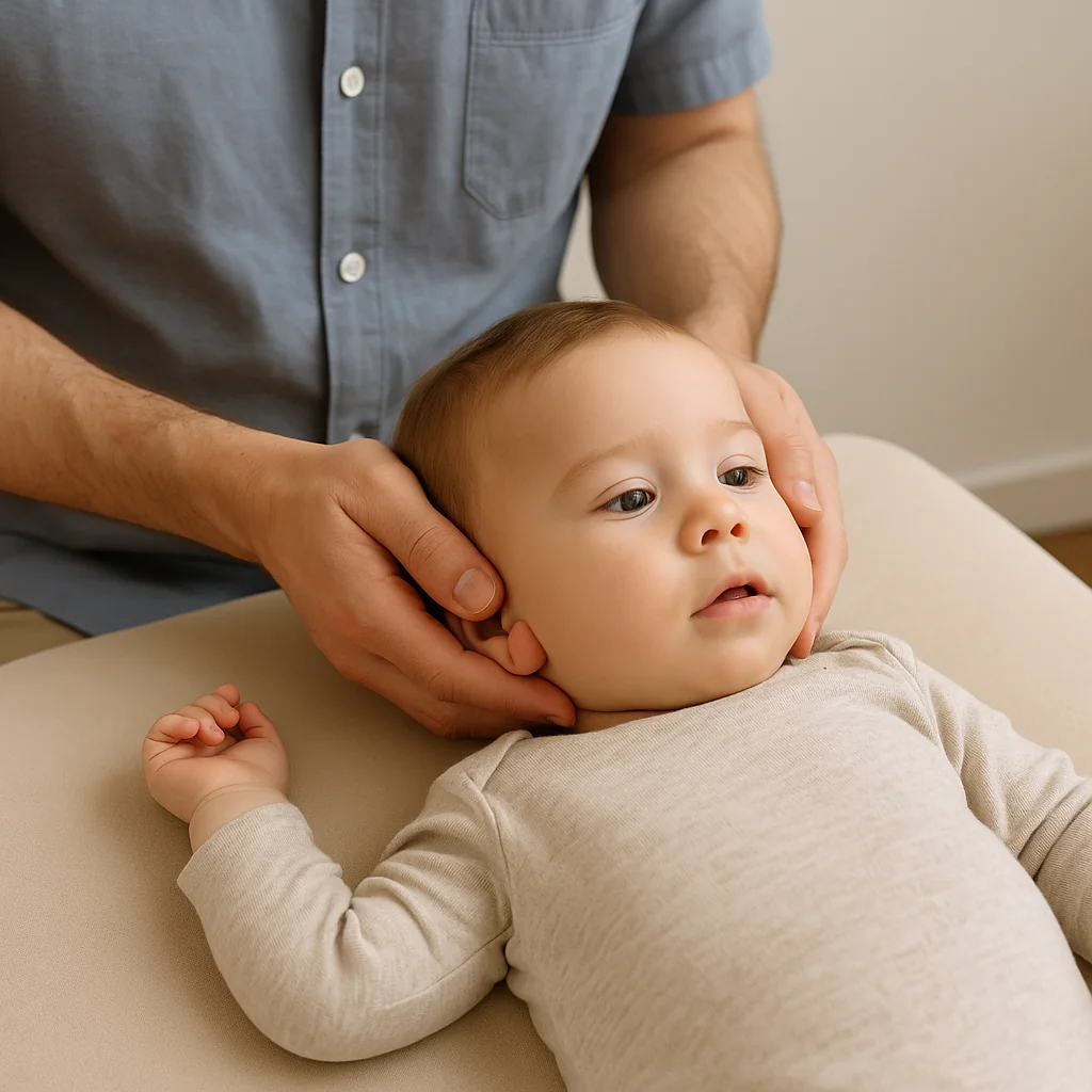 Osteopatia per l'otite nei bambini, trattamento osteopatico vicino all'orecchio.